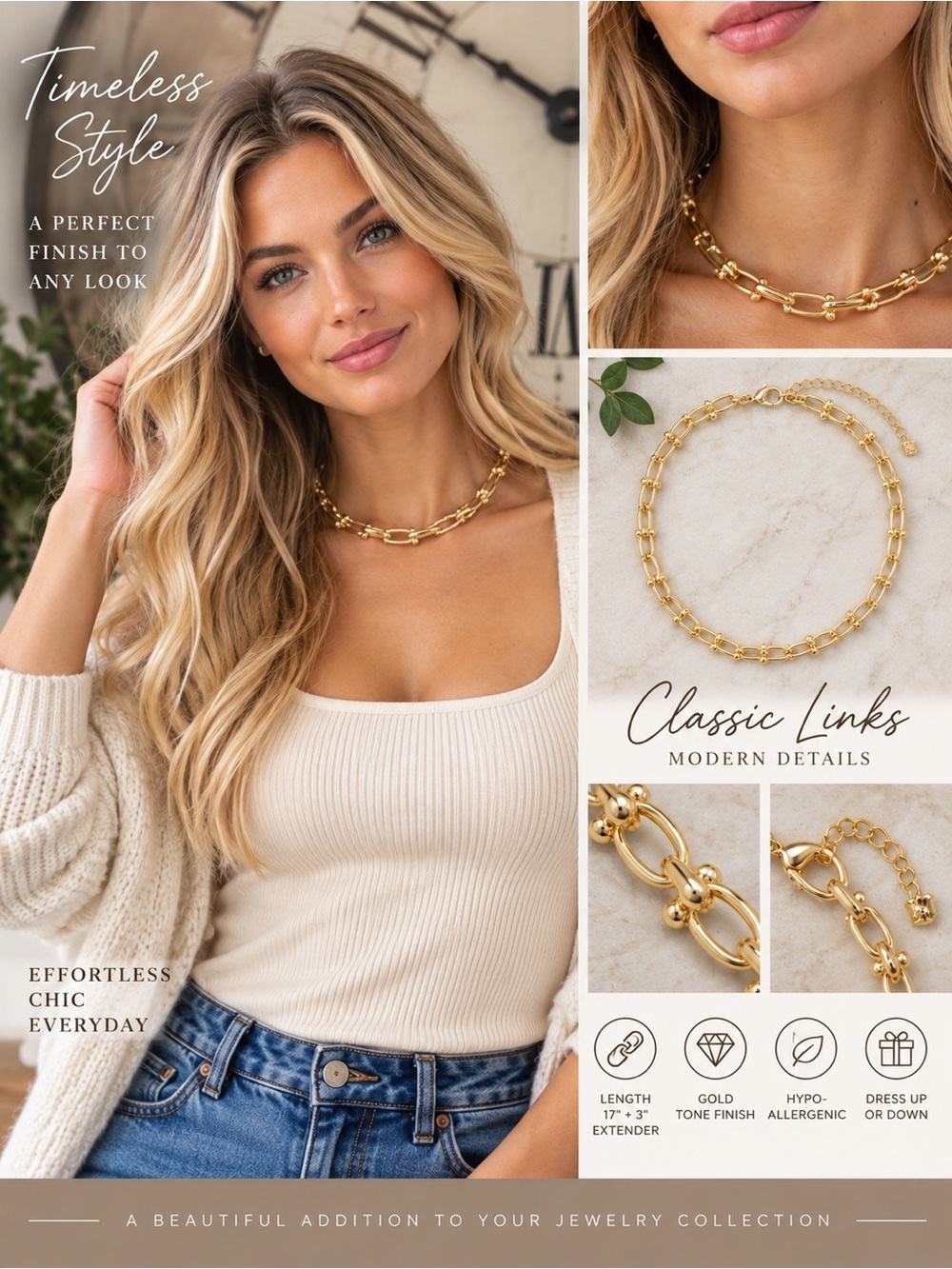 NWT Banana Republic Factory Gold Link Graduated Necklace